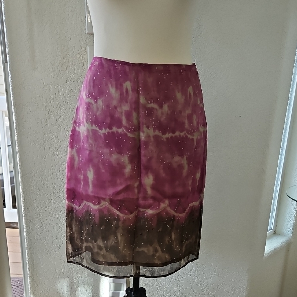 New Frontier Purple and Brown Pencil Silk Skirt